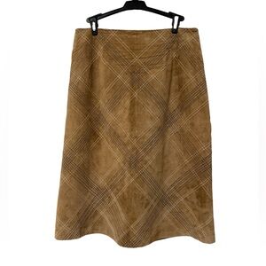 VTG Brandon Thomas Suede Leather Tan Plaid Skirt (Size 6)